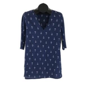 J. Crew Factory Anchor Print Tissue Tunic Women's XXS Blue 100% Cotton Nautical